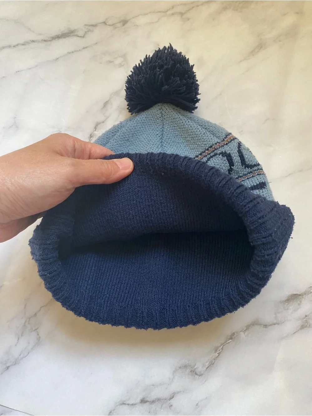 Patagonia Light Blue & Navy Kids Pom Beanie
